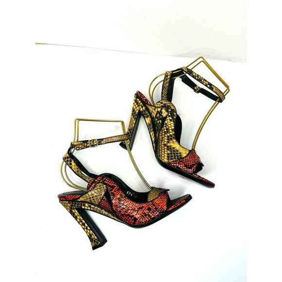 Dries Van Noten Red Beige Snakeskin High Heel Ankle Strap Sandals Size 37.5 - Picture 4 of 10